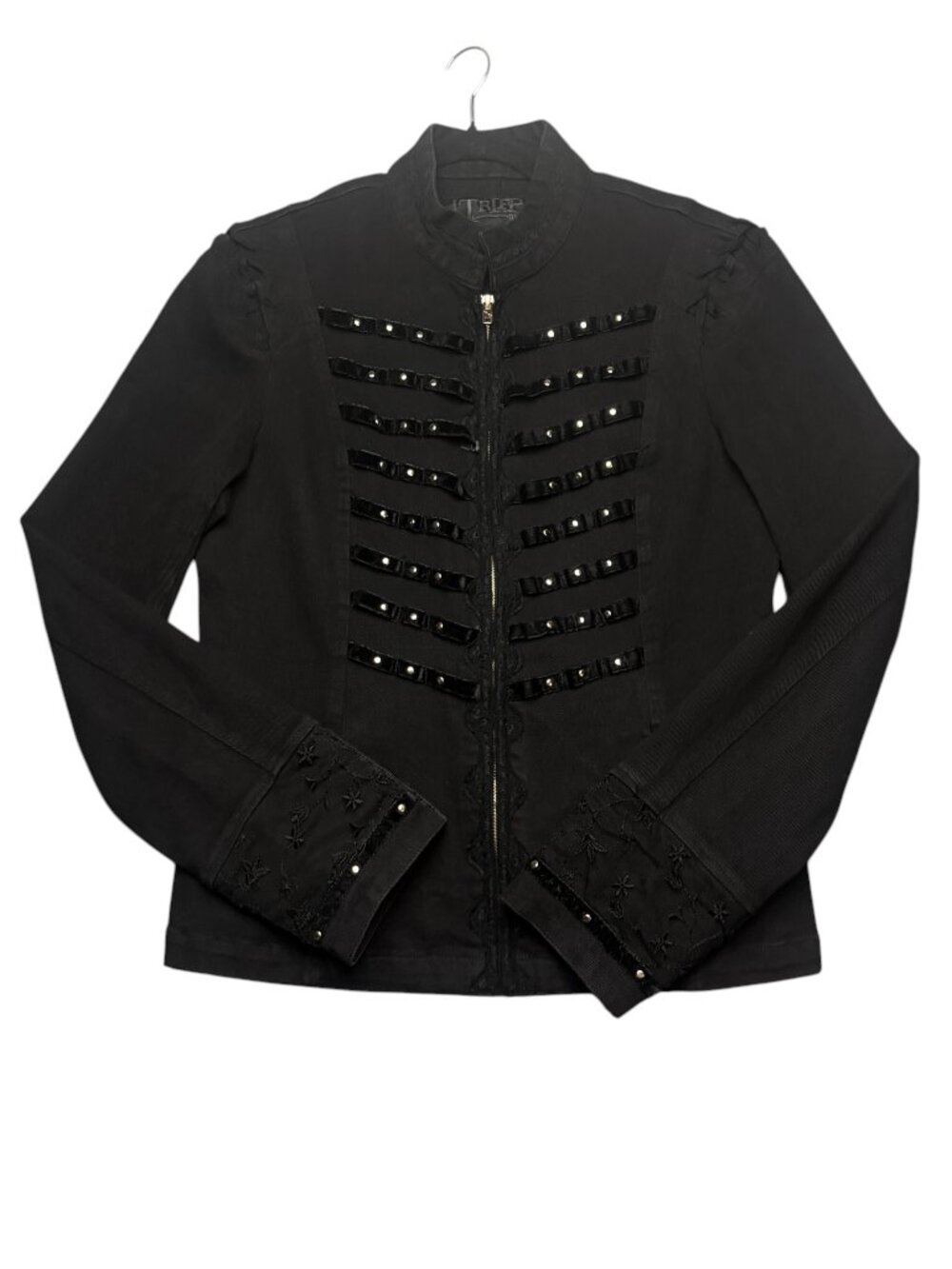 Vintage Tripp NYC Size Xxl Black Military Jacket Punk Goth Velvet Lace Y2K Emo